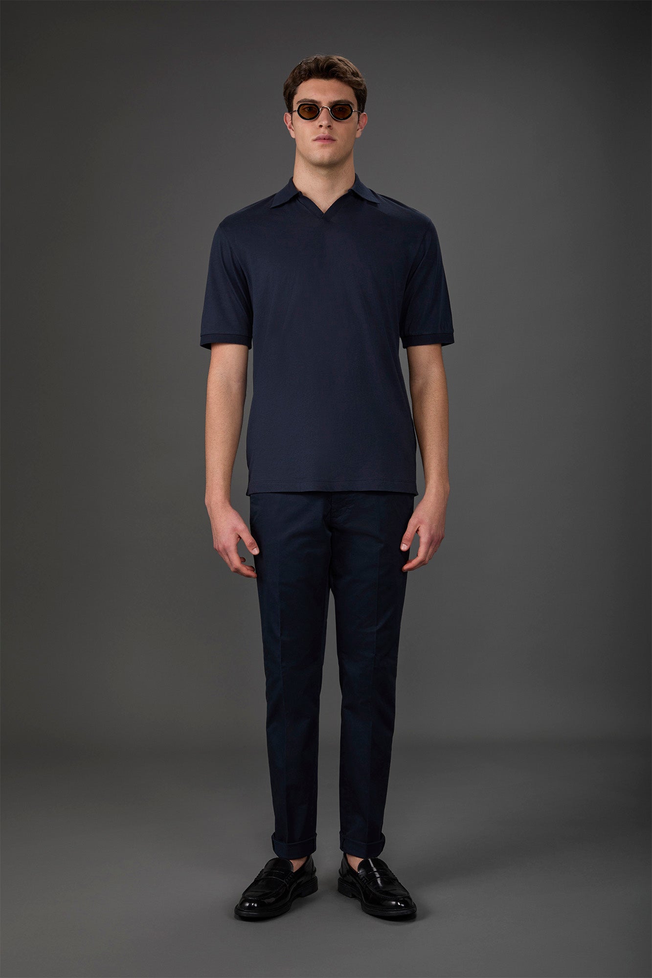 Men's short-sleeved organic cotton polo shirt with derby collar