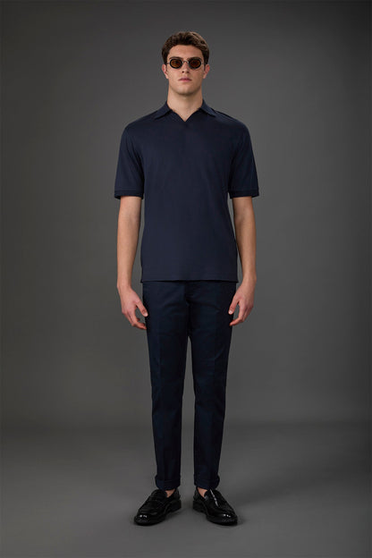 Men's short-sleeved organic cotton polo shirt with derby collar