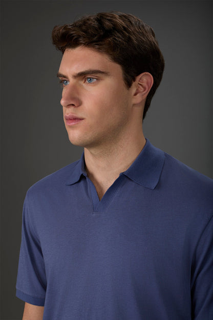 Men's short-sleeved organic cotton polo shirt with derby collar