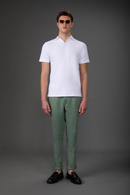 Men's short-sleeved polo shirt in a sponge fabric with derby collar
