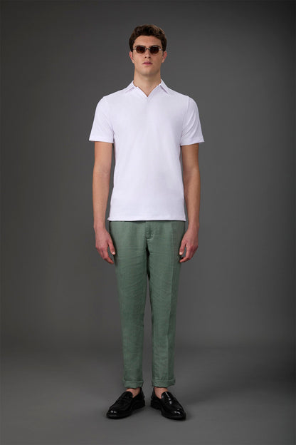 Men's short-sleeved polo shirt in a sponge fabric with derby collar