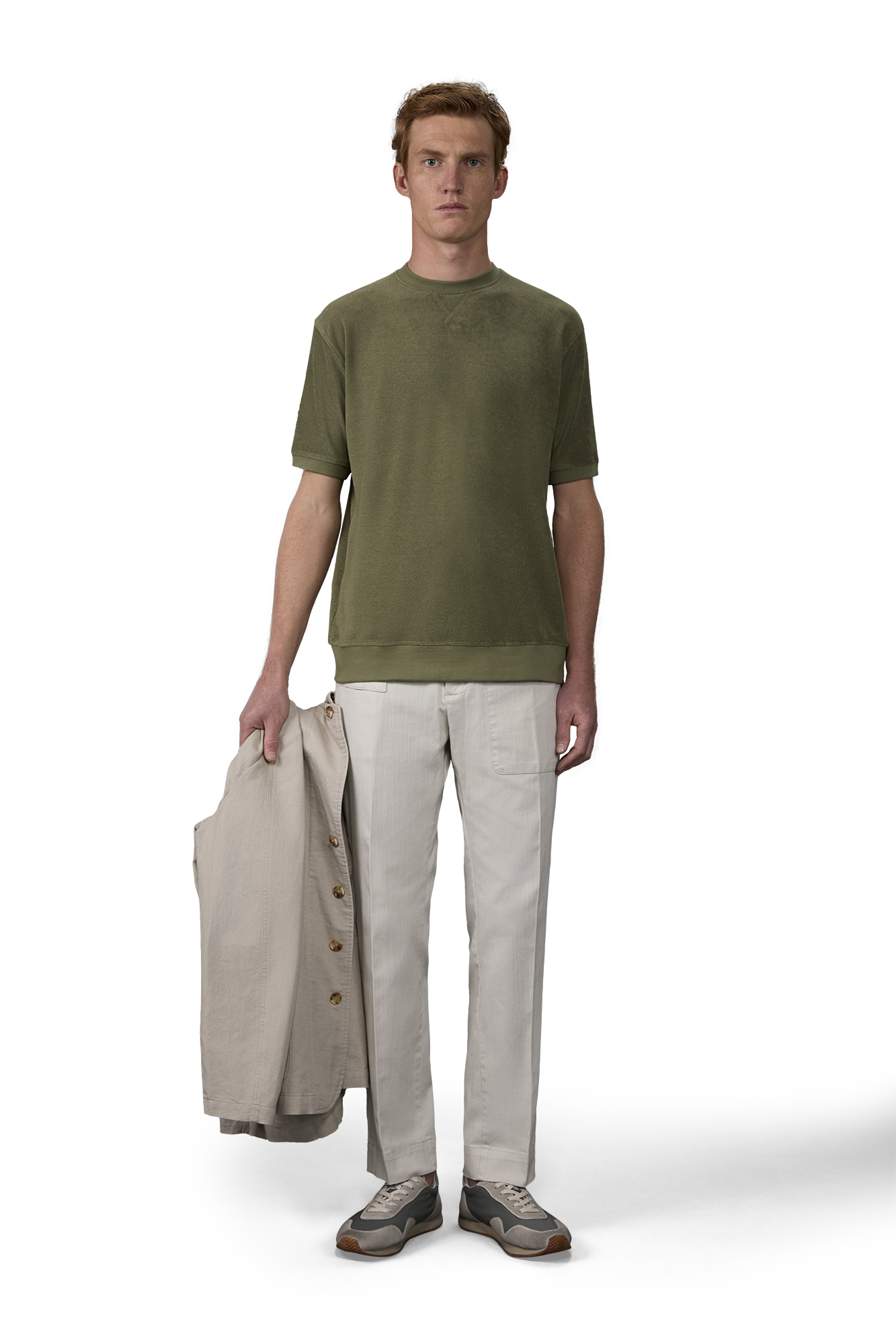 Men's short-sleeved polo shirt in a sponge fabric with derby collar Sage Green