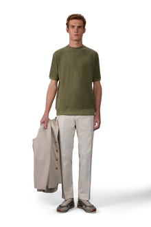 Men's short-sleeved polo shirt in a sponge fabric with derby collar Sage Green