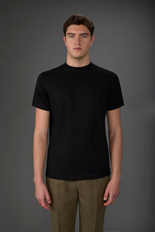 Men's short-sleeved jersey T-shirt with collar 100% cotton Black