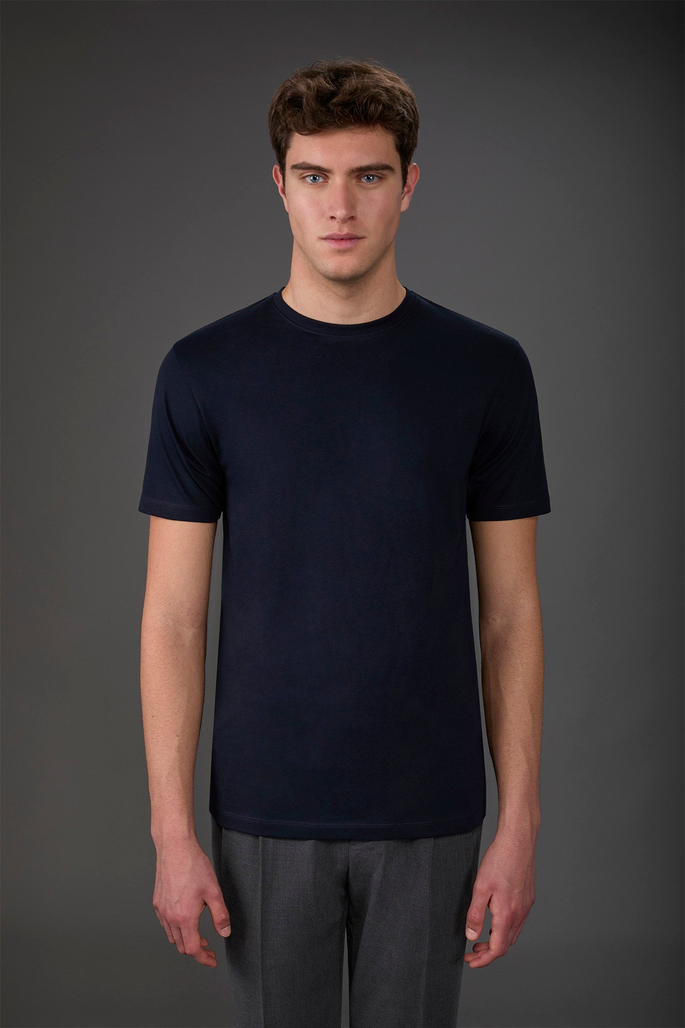 Men's short-sleeved jersey T-shirt with collar 100% cotton Dk Blue