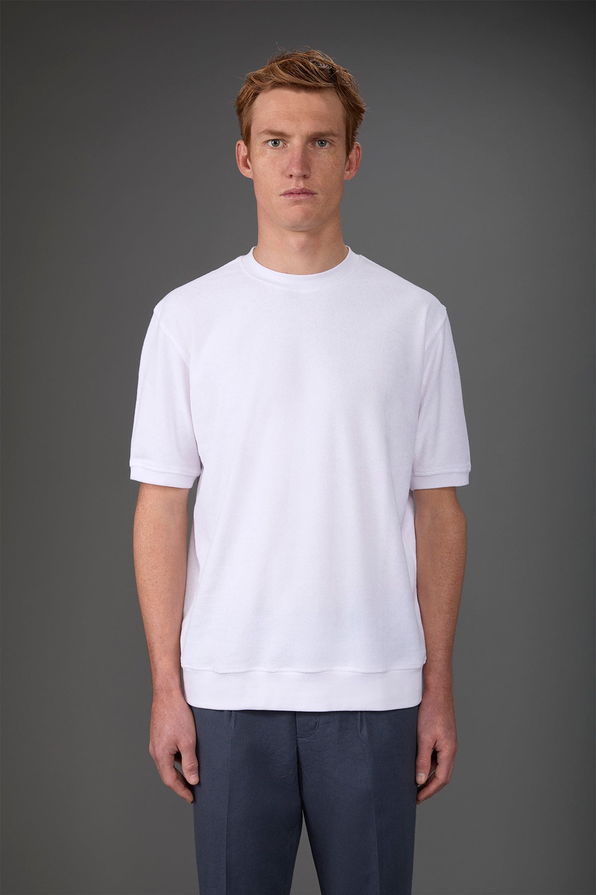 Men's crew neck short sleeve cotton terry T-shirt