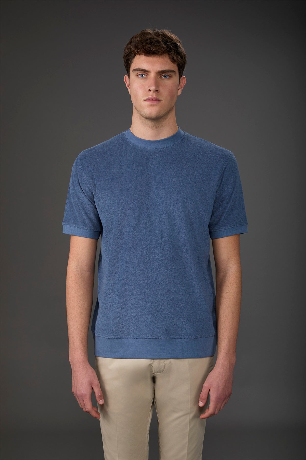 Men's crew neck short sleeve cotton terry T-shirt