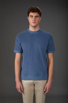 Men's crew neck short sleeve cotton terry T-shirt Cerulean