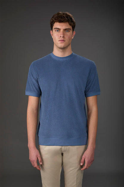 Men's crew neck short sleeve cotton terry T-shirt Cerulean