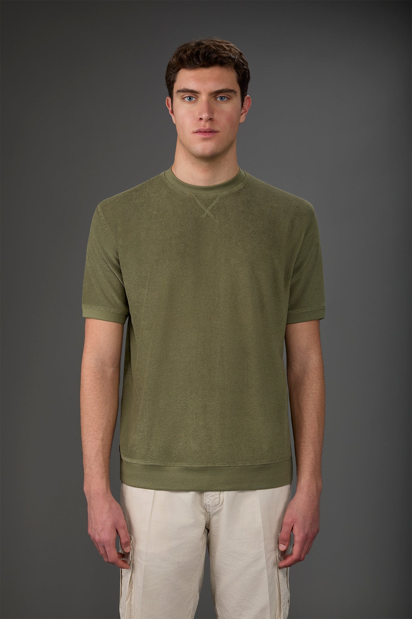 Men's crew neck short sleeve cotton terry T-shirt Sage Green