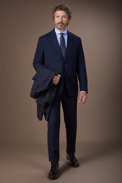 Men's regular fit single-breasted suit in birdseye fabric