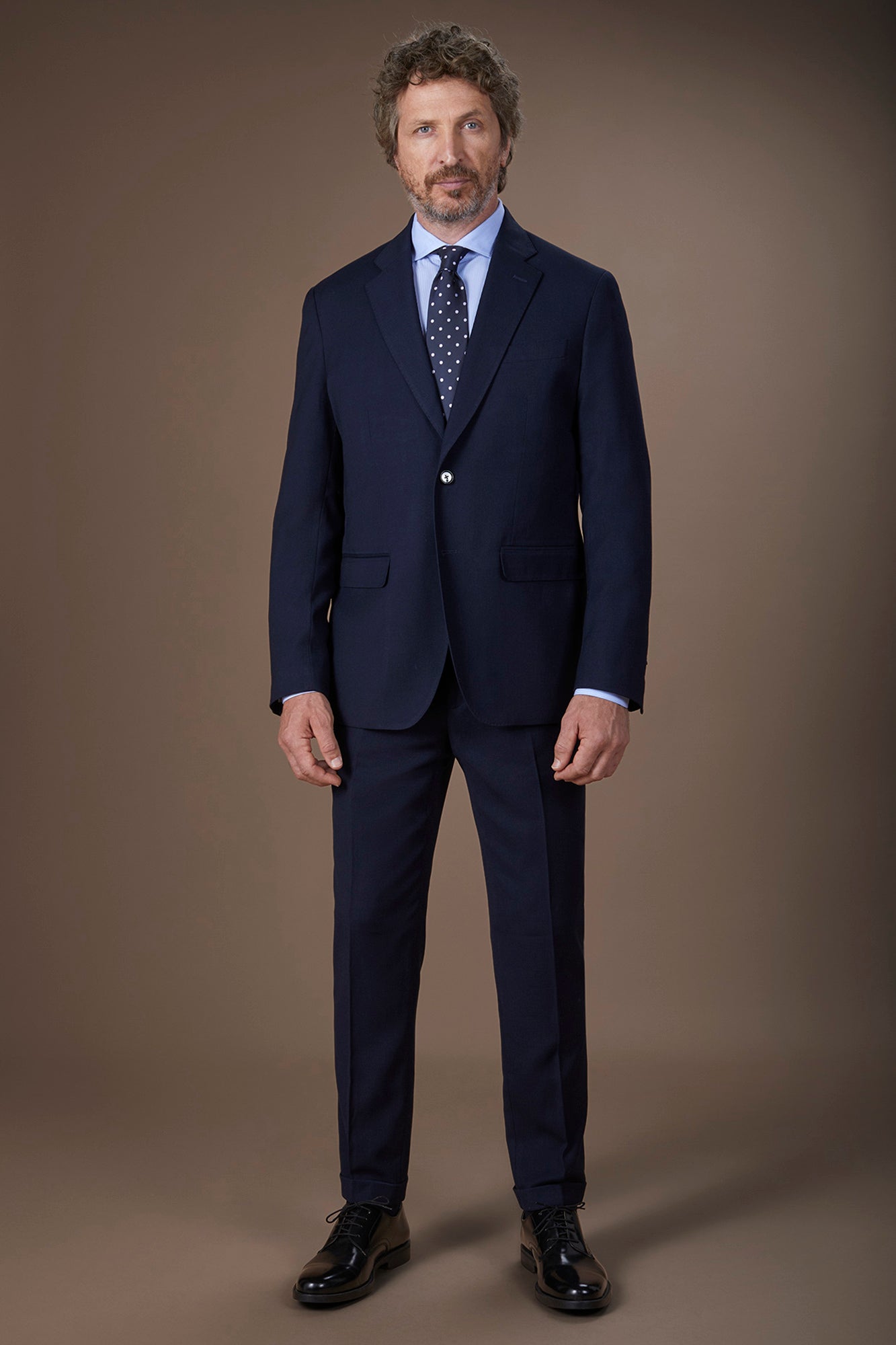 Men's regular fit single-breasted suit in birdseye fabric