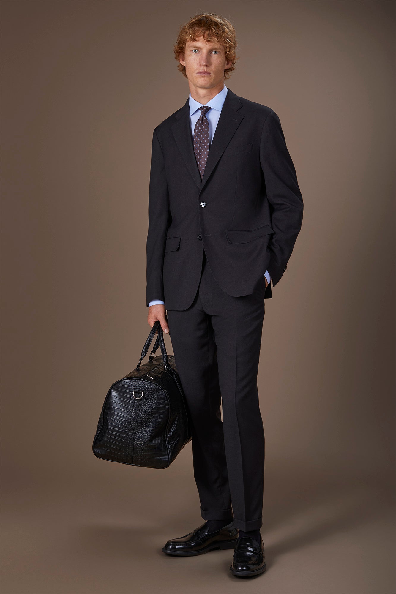 Men's regular fit single-breasted suit in birdseye fabric