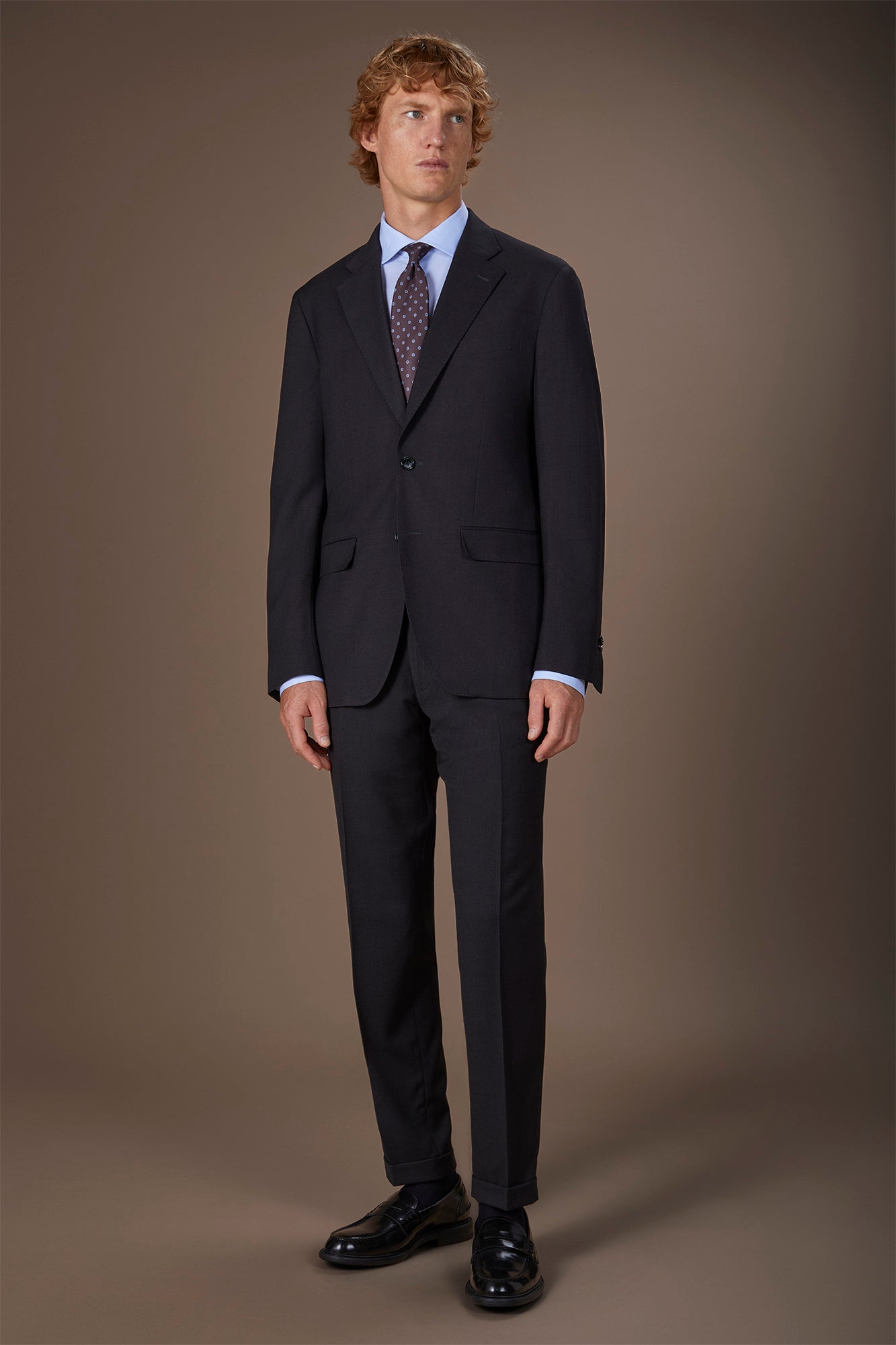 Men's regular fit single-breasted suit in birdseye fabric
