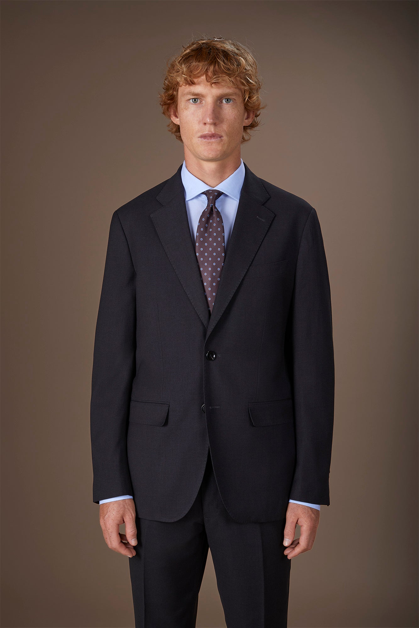Men's regular fit single-breasted suit in birdseye fabric