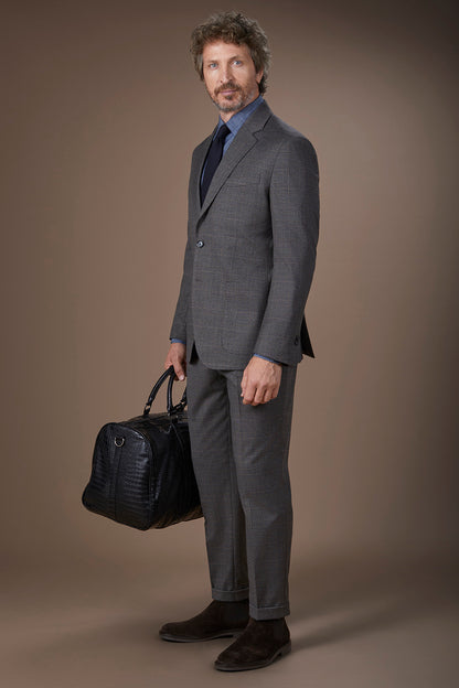 Men's single-breasted suit with two-button jacket and Prince of Wales fabric