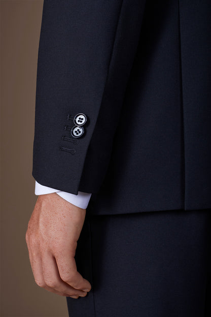 Men's regular fit double-breasted suit featuring a jacket with peak lapels in dobby fabric