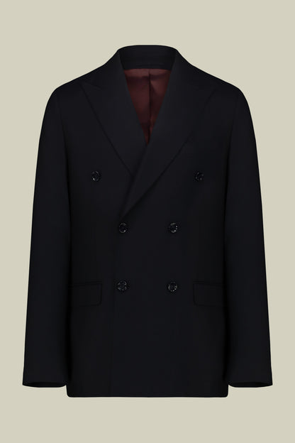Men's regular fit double-breasted suit featuring a jacket with peak lapels in dobby fabric