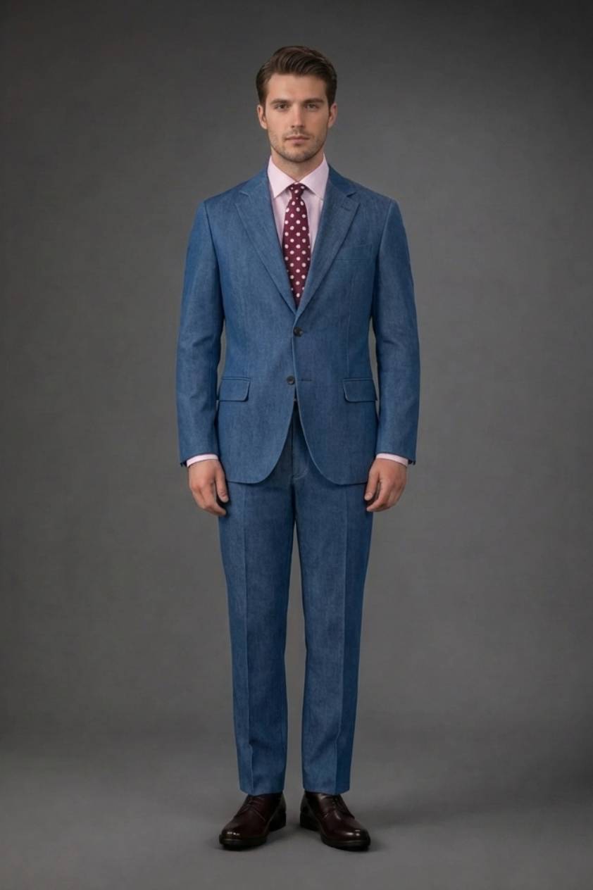 Single-breasted men's suit with classic single-pleat trousers, in pure combed wool with herringbone weave
