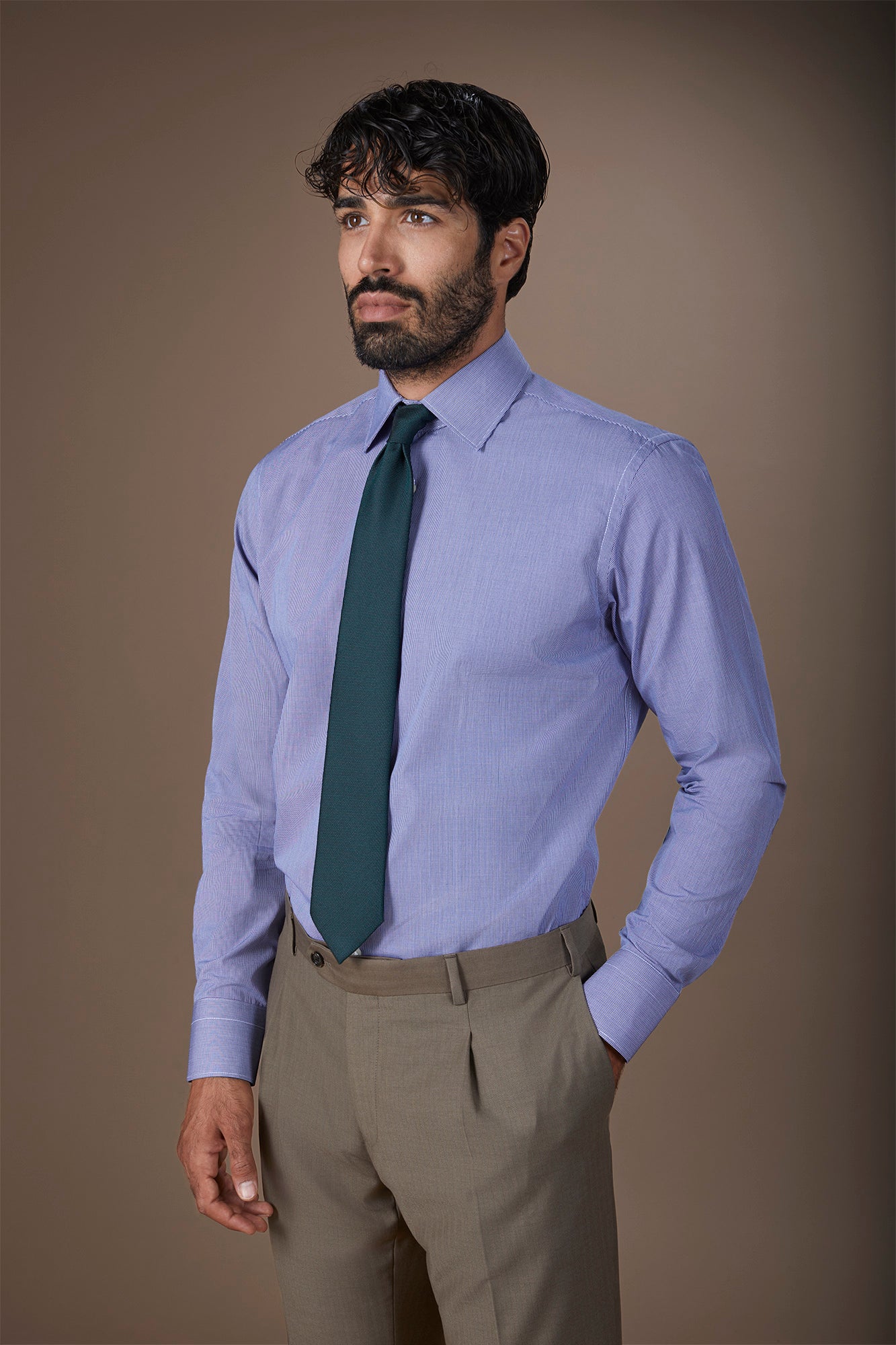 Men's shirt with classic collar in 100% cotton woven micro houndstooth pattern