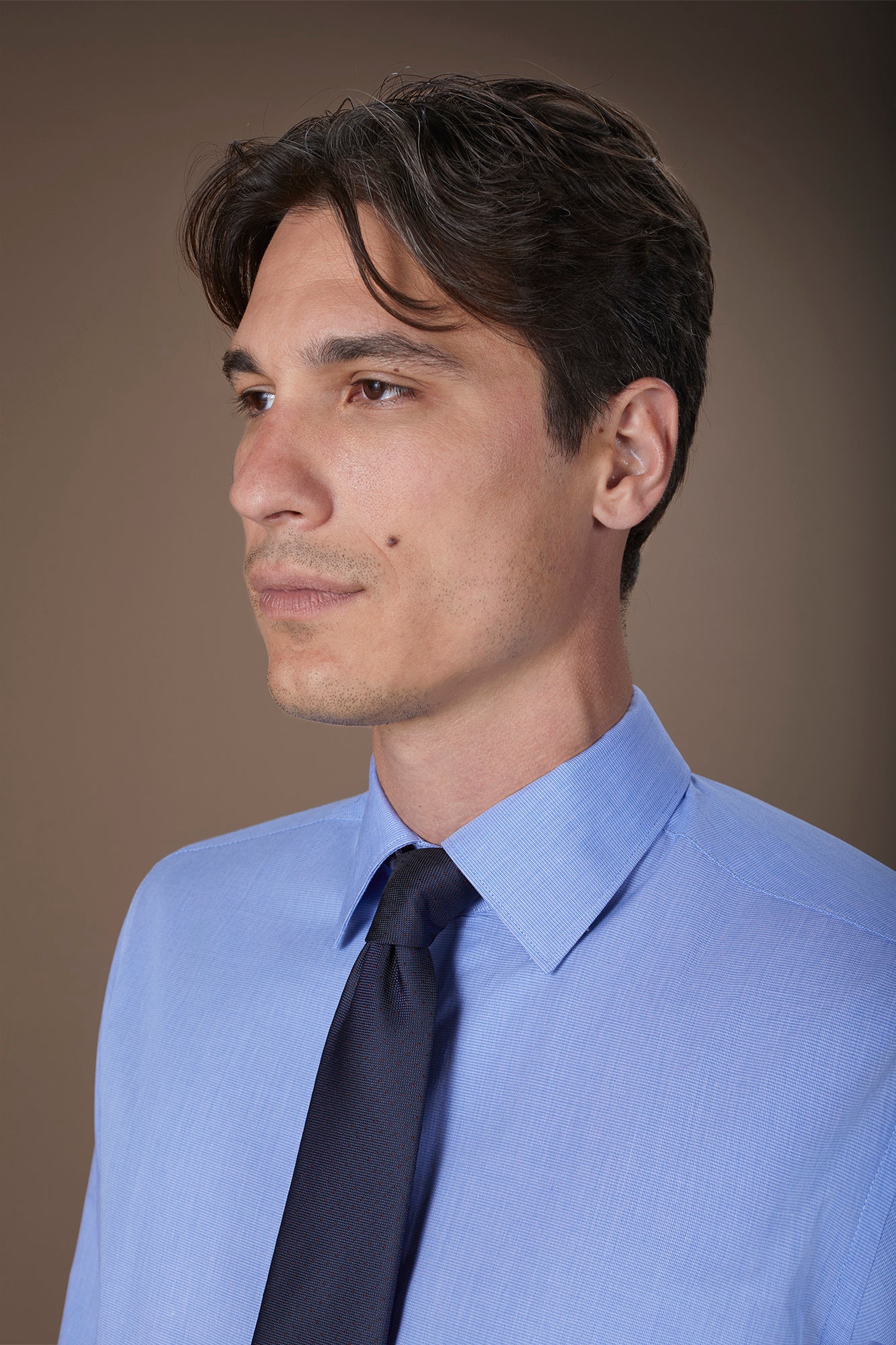 Men's shirt with classic collar in 100% cotton woven micro houndstooth pattern