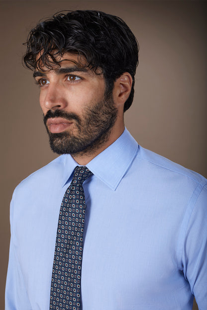 Men's shirt with classic collar in 100% cotton woven micro houndstooth pattern