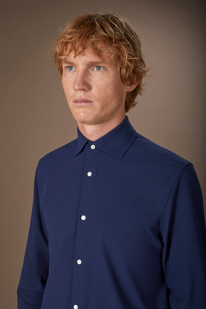 Men's stretch shirt with classic collar in Oxford fabric