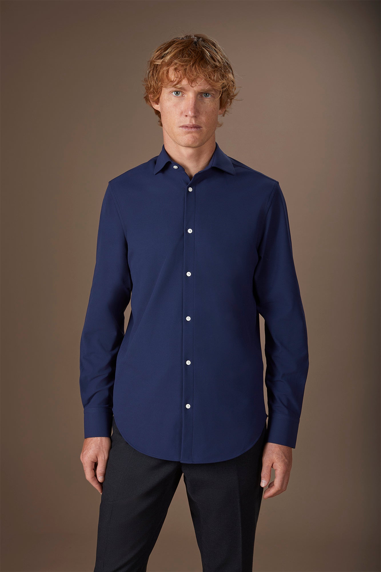 Men's stretch shirt with classic collar in Oxford fabric