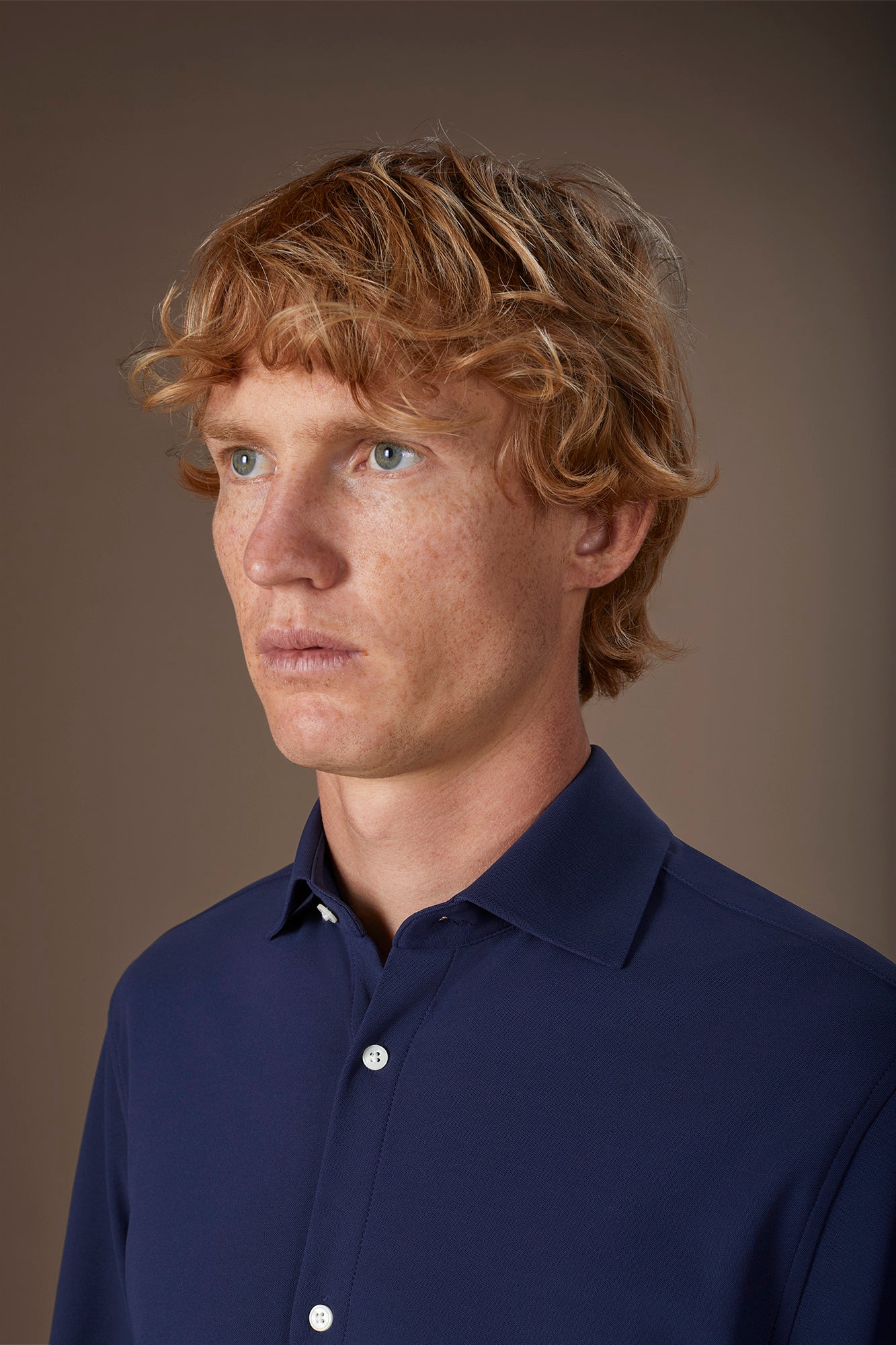 Men's stretch shirt with classic collar in Oxford fabric