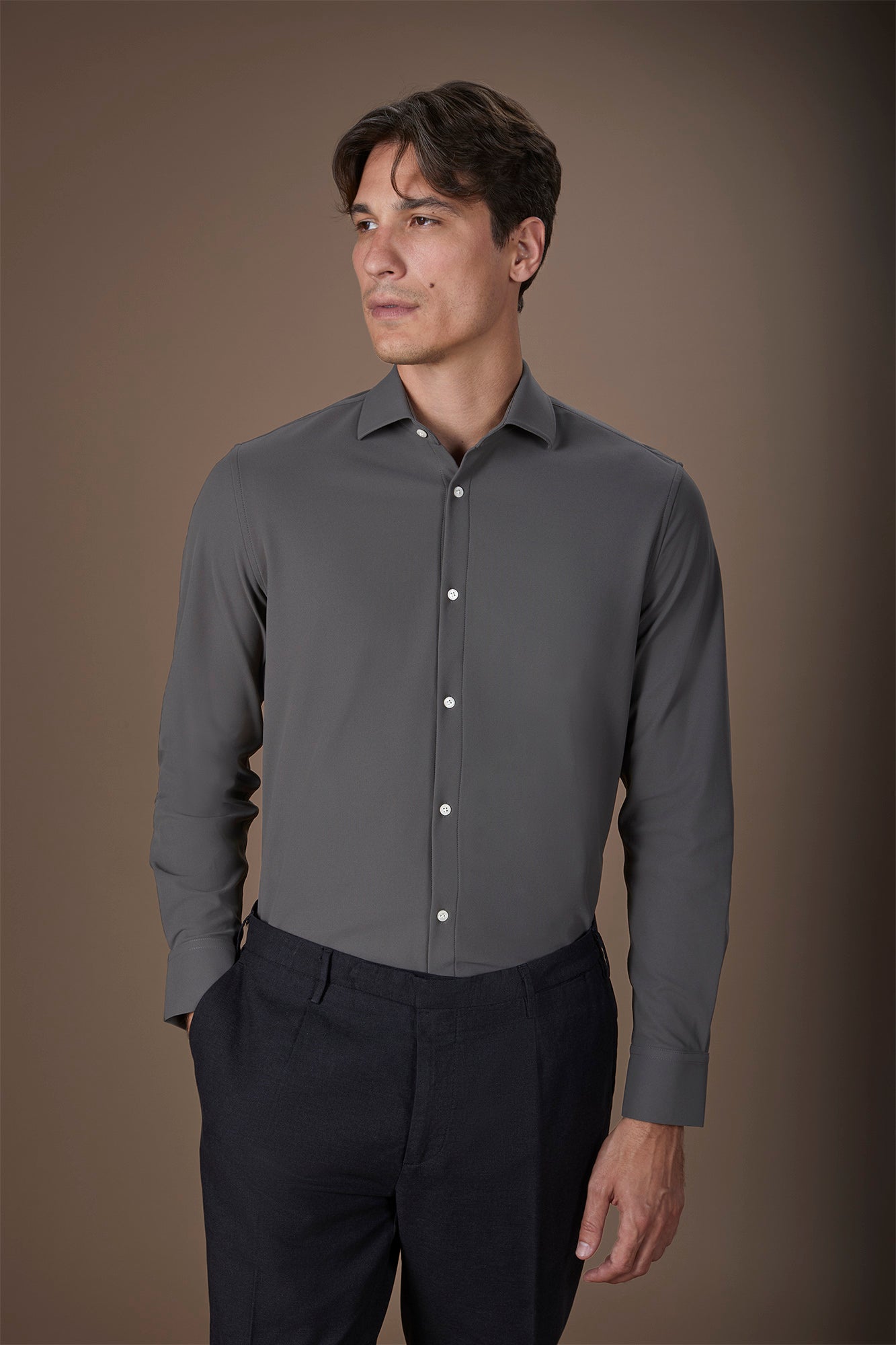 Men's stretch shirt with classic collar in Oxford fabric