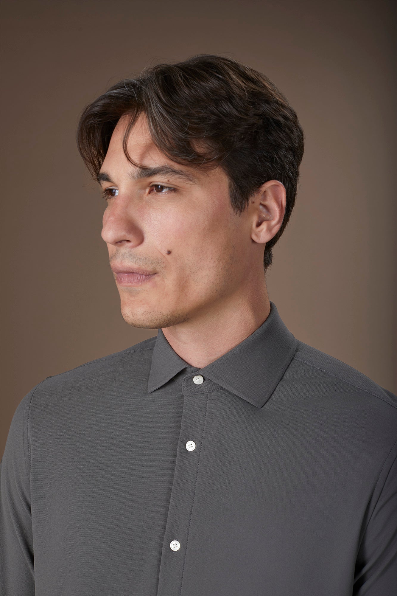 Men's stretch shirt with classic collar in Oxford fabric