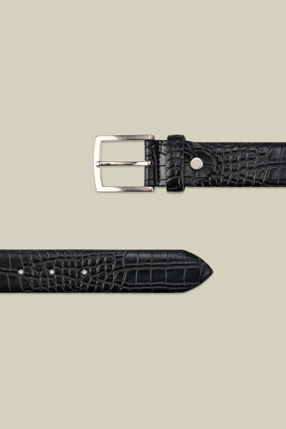 Men's faux leather belt with crocodile effect