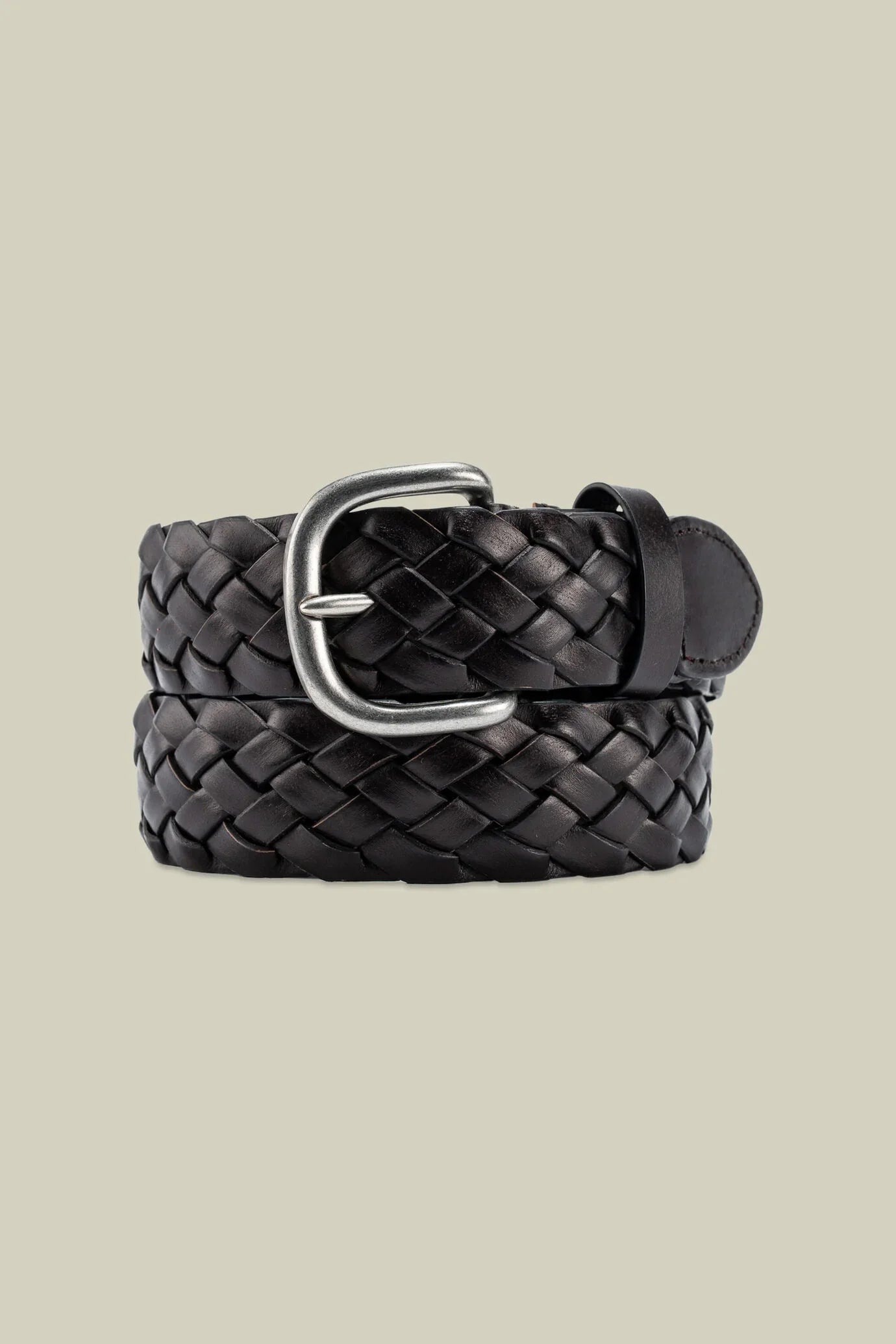 Men's braided belt in 100% regenerated leather