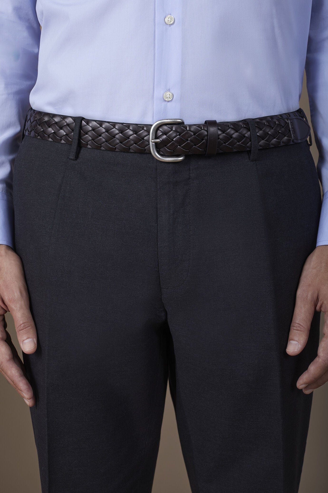 Men's braided belt in 100% regenerated leather