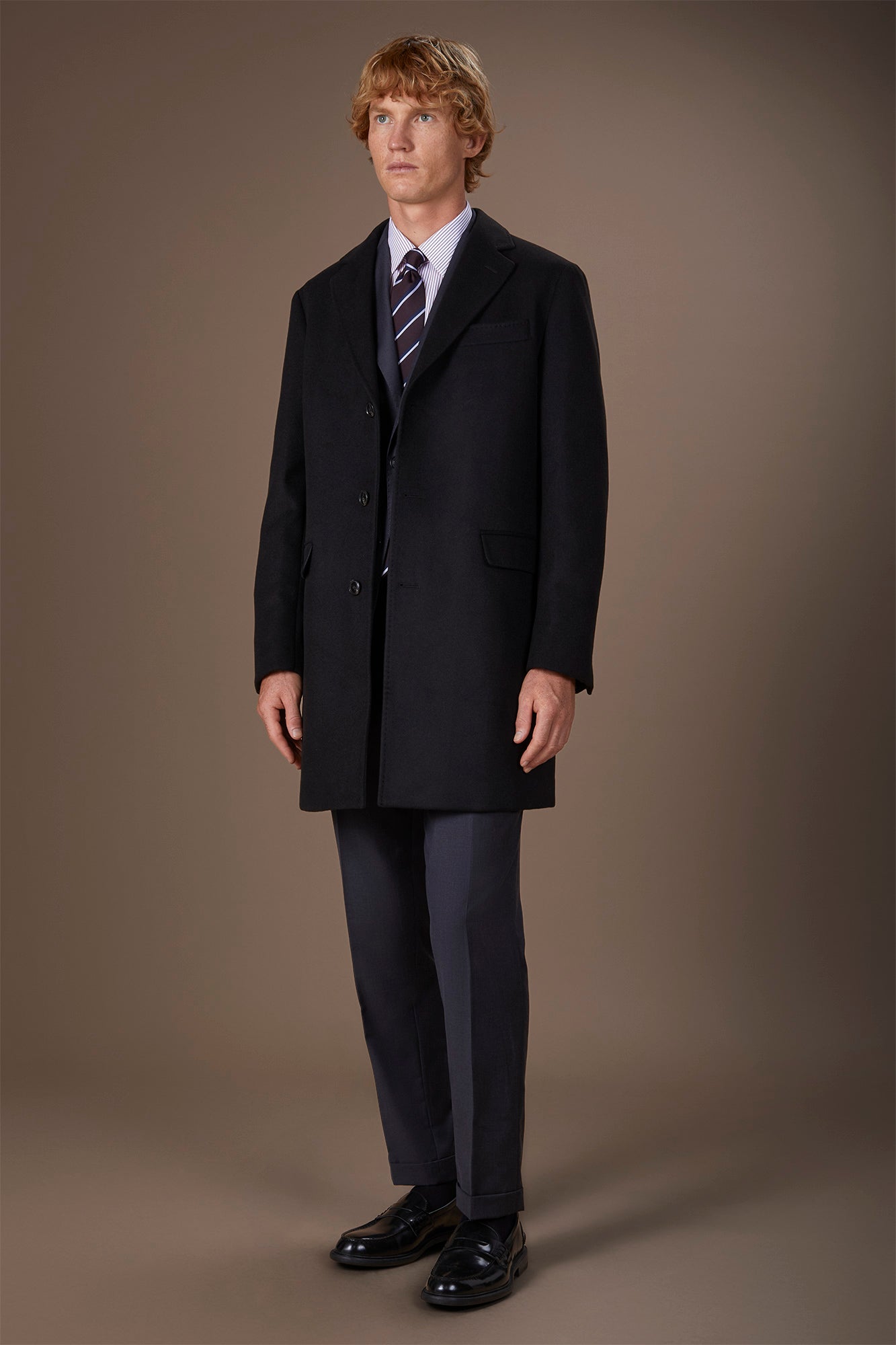 Men's single-breasted coat in regular fit velour fabric