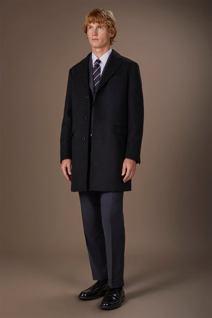 Men's single-breasted coat in regular fit velour fabric