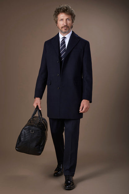 Men's single-breasted coat in regular fit velour fabric