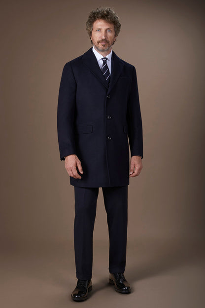 Men's single-breasted coat in regular fit velour fabric