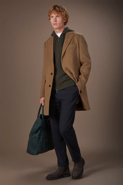 Men's single-breasted coat in regular fit velour fabric
