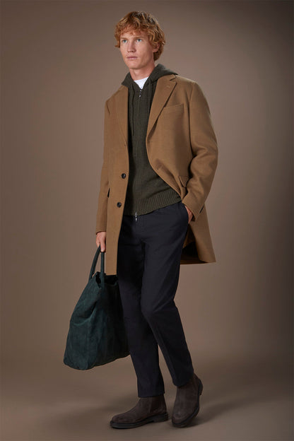 Men's single-breasted coat in regular fit velour fabric