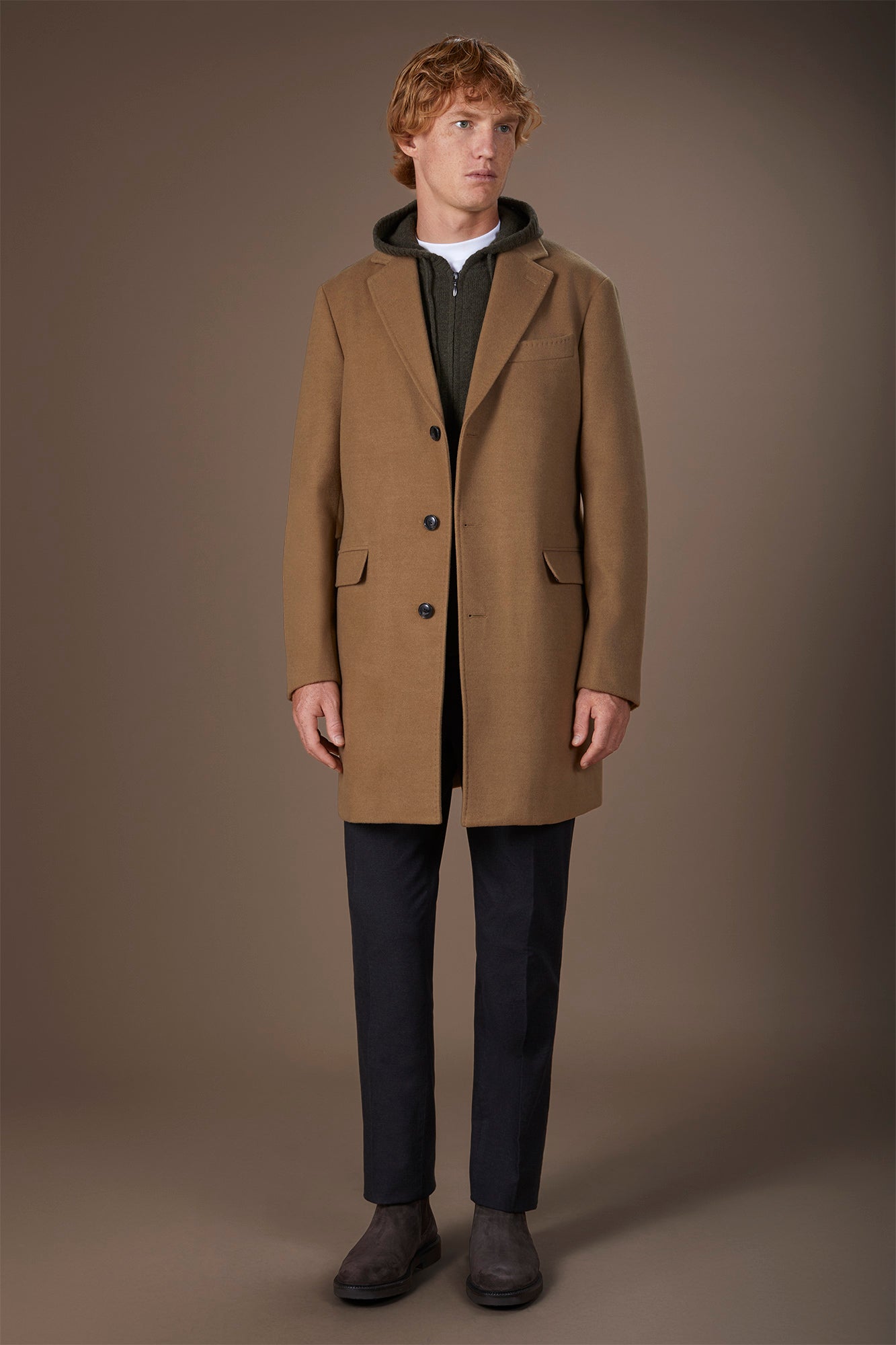 Men's single-breasted coat in regular fit velour fabric