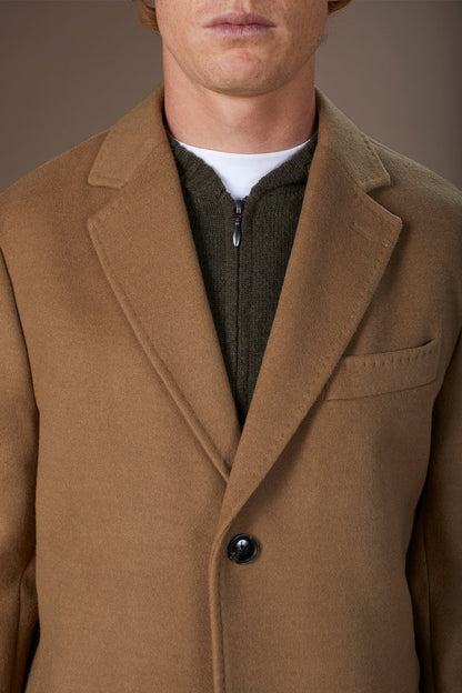 Men's single-breasted coat in regular fit velour fabric