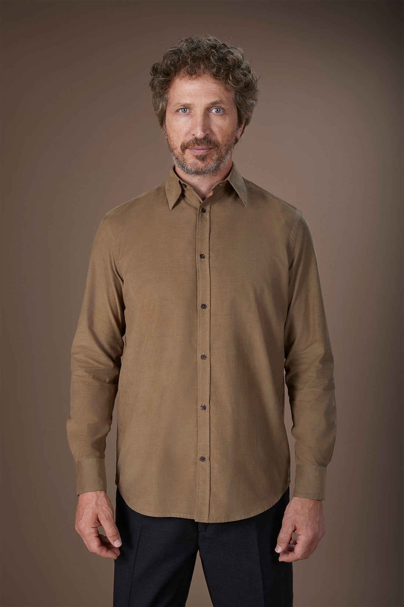 Men's casual shirt in 100% cotton 1000 Stripe velvet fabric plain colour