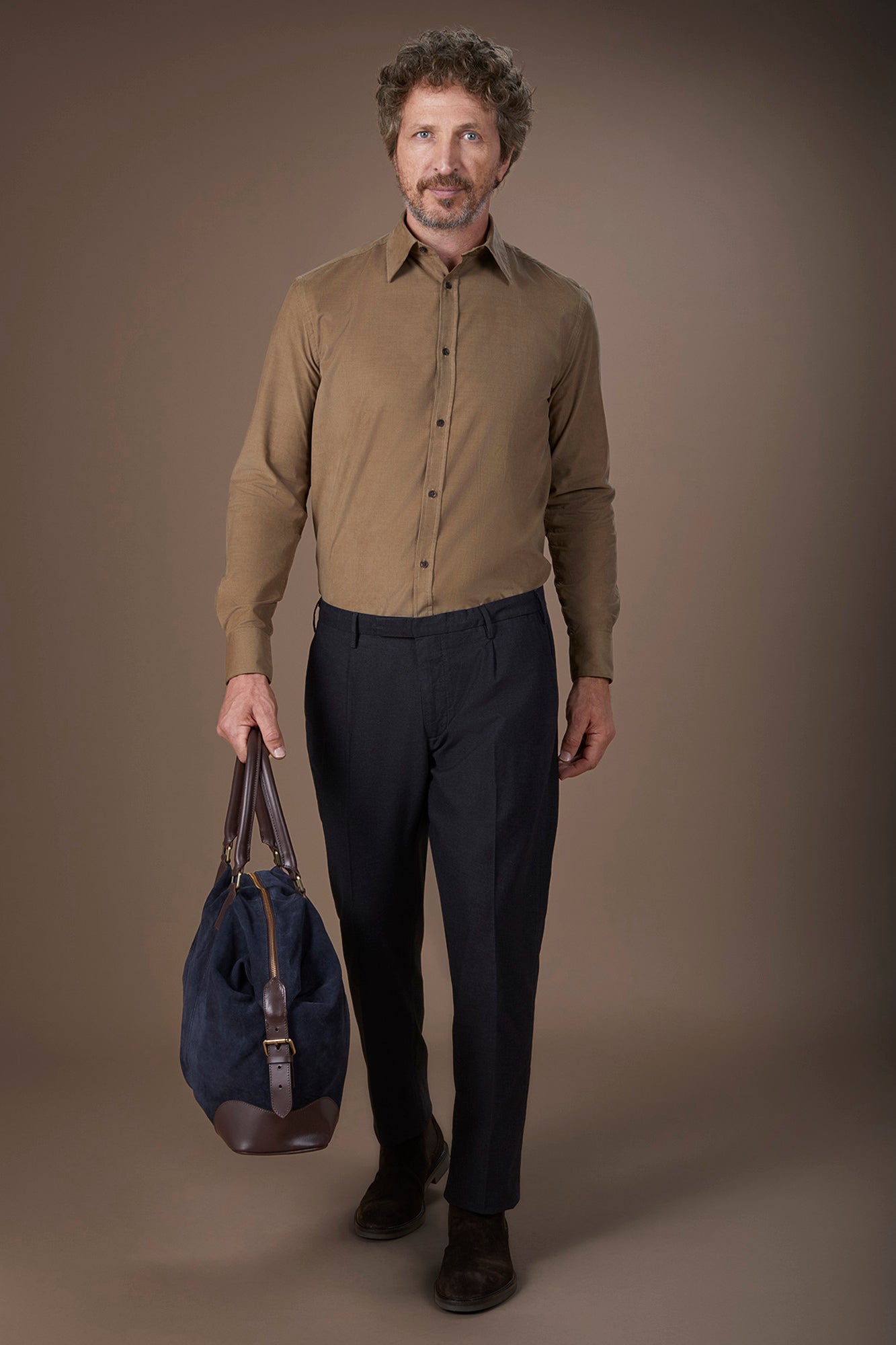 Men's casual shirt in 100% cotton 1000 Stripe velvet fabric plain colour