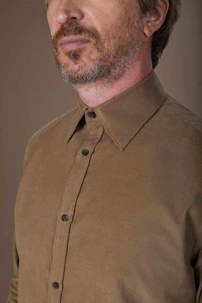 Men's casual shirt in 100% cotton 1000 Stripe velvet fabric plain colour