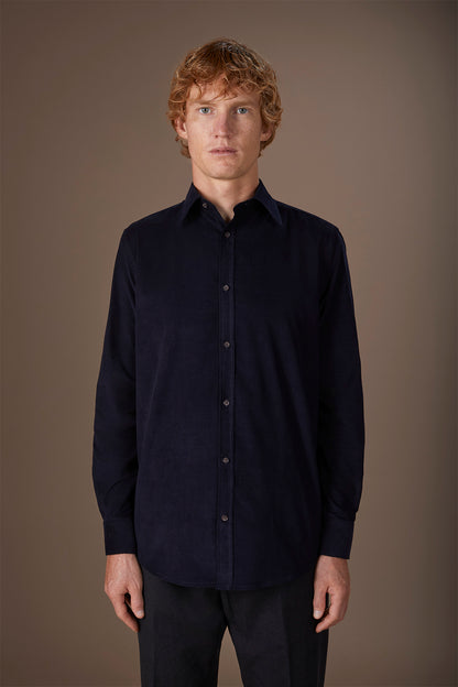 Men's casual shirt in 100% cotton 1000 Stripe velvet fabric plain colour