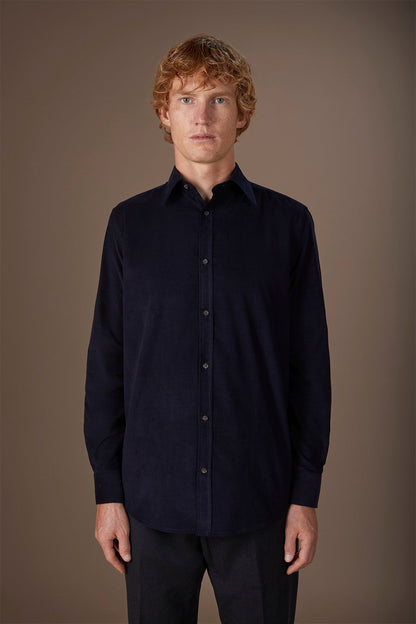 Men's casual shirt in 100% cotton 1000 Stripe velvet fabric plain colour