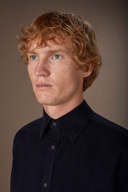 Men's casual shirt in 100% cotton 1000 Stripe velvet fabric plain colour