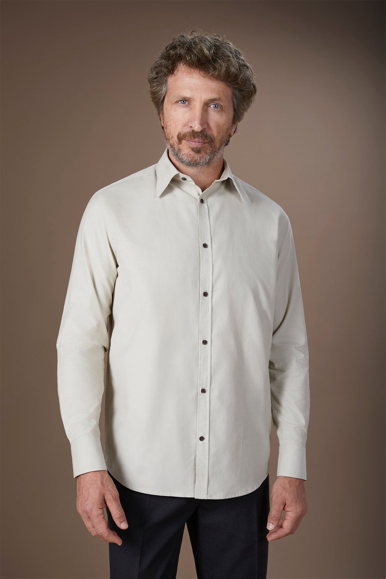 Men's casual shirt in 100% cotton 1000 Stripe velvet fabric plain colour