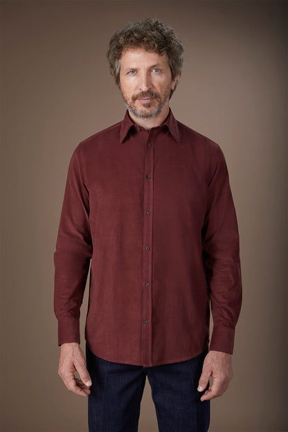 Men's casual shirt in 100% cotton 1000 Stripe velvet fabric plain colour